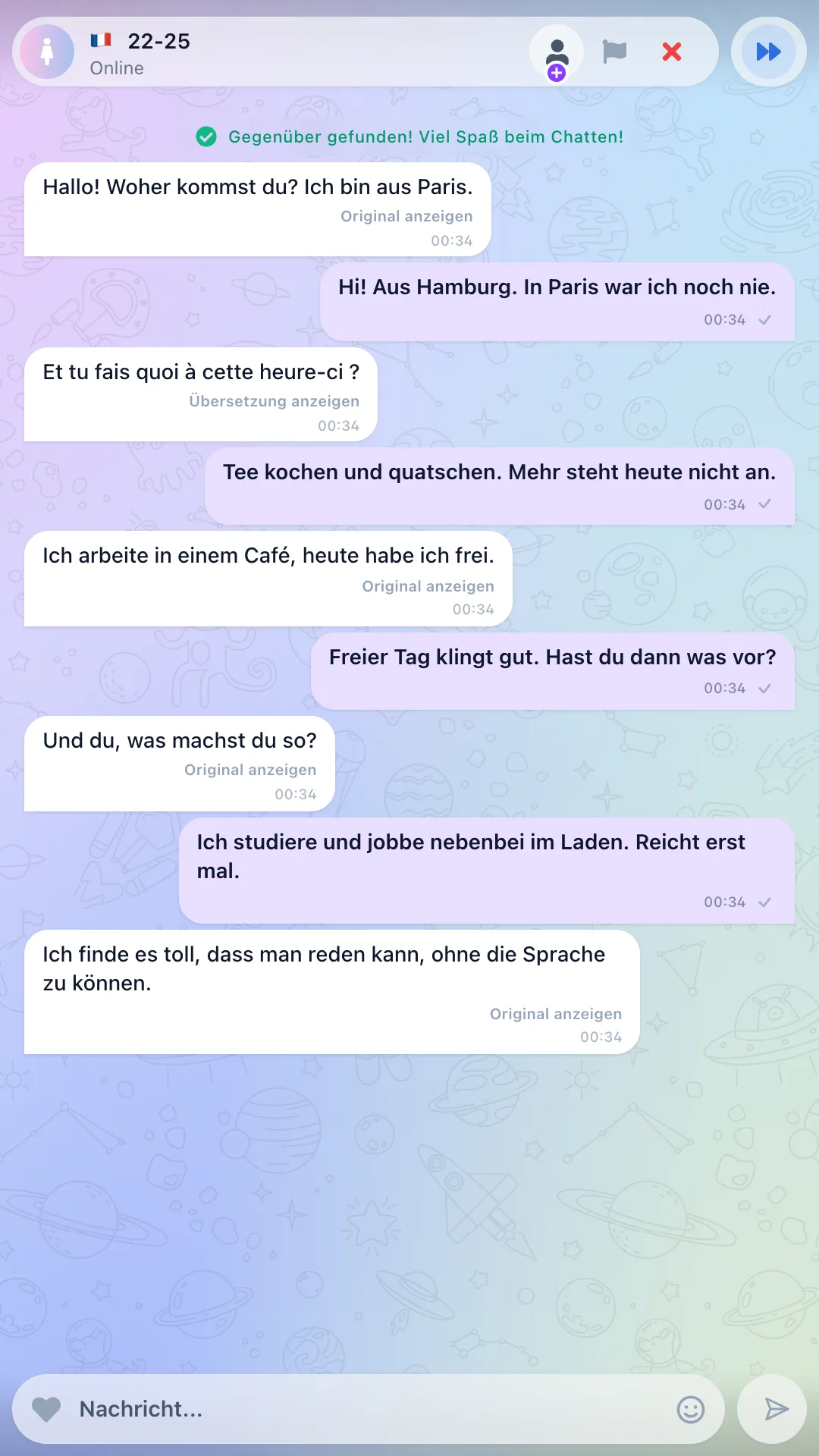 Textchat mit Übersetzung