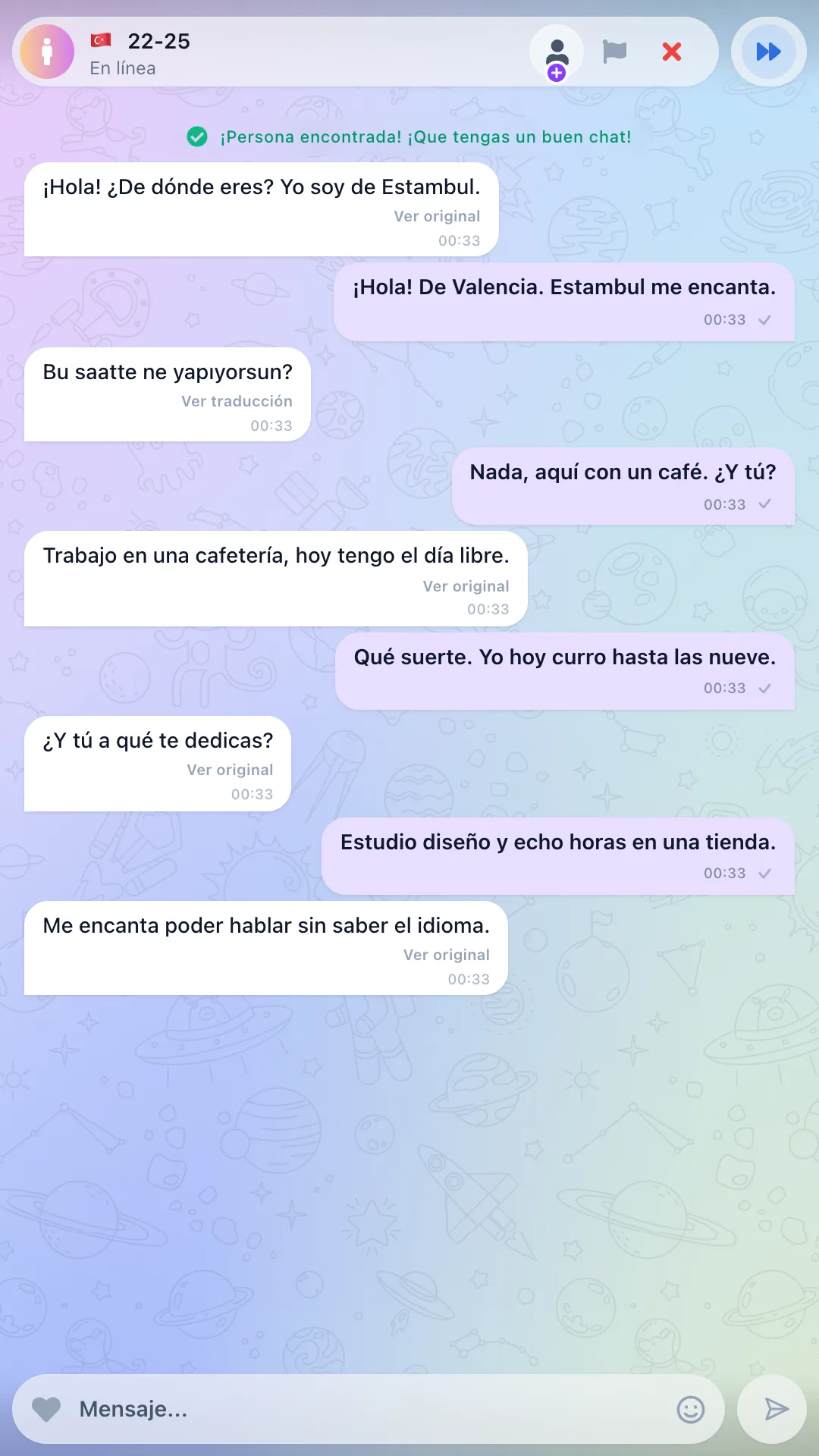 Chat de texto con traducción