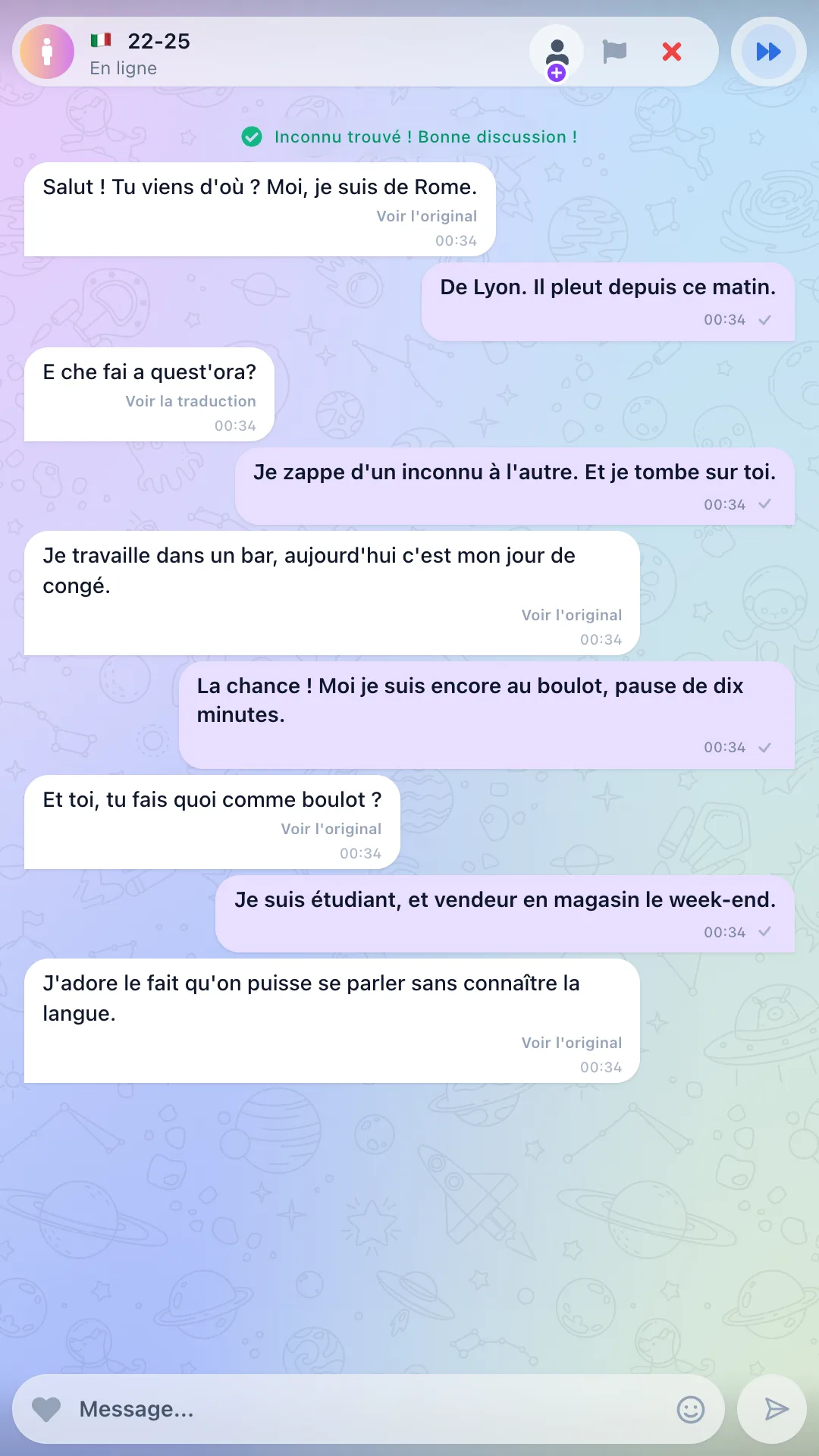 Chat texte avec traduction