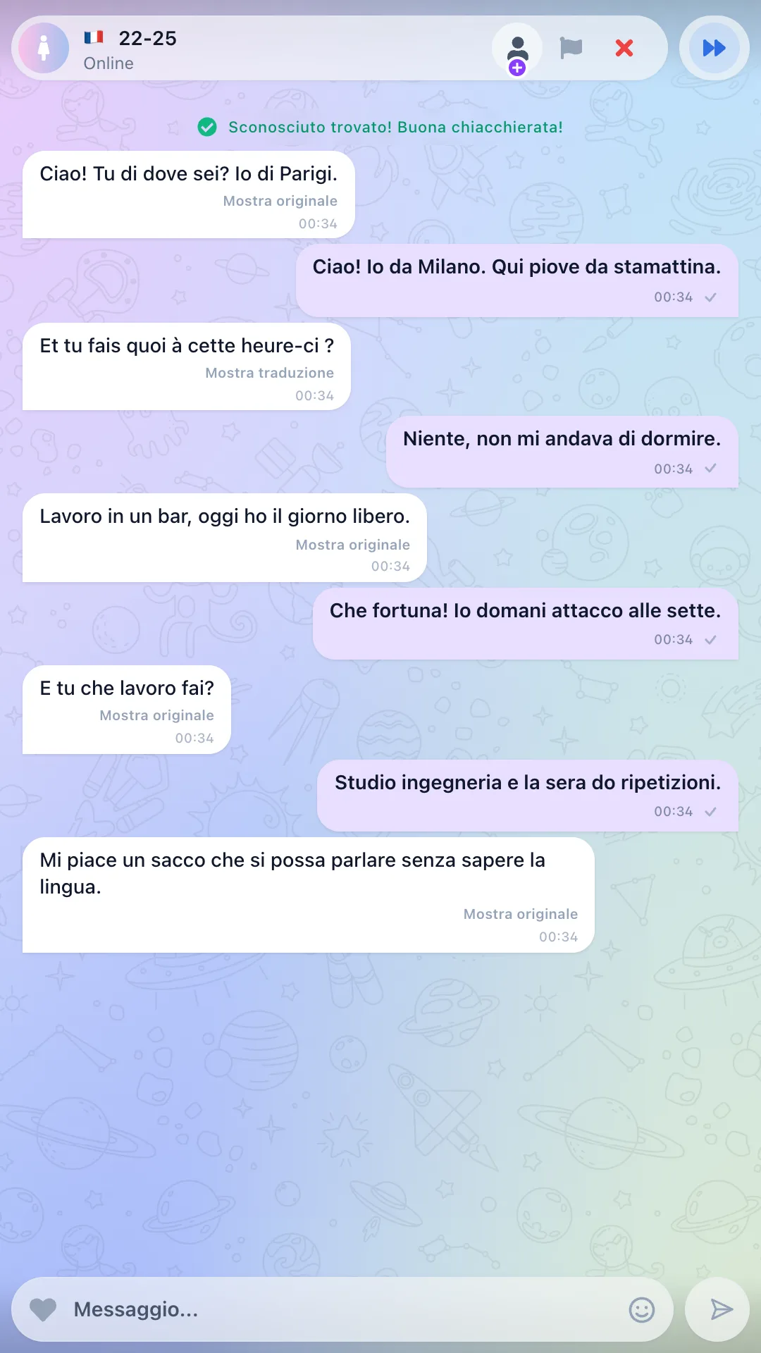 Chat testuale con la traduzione