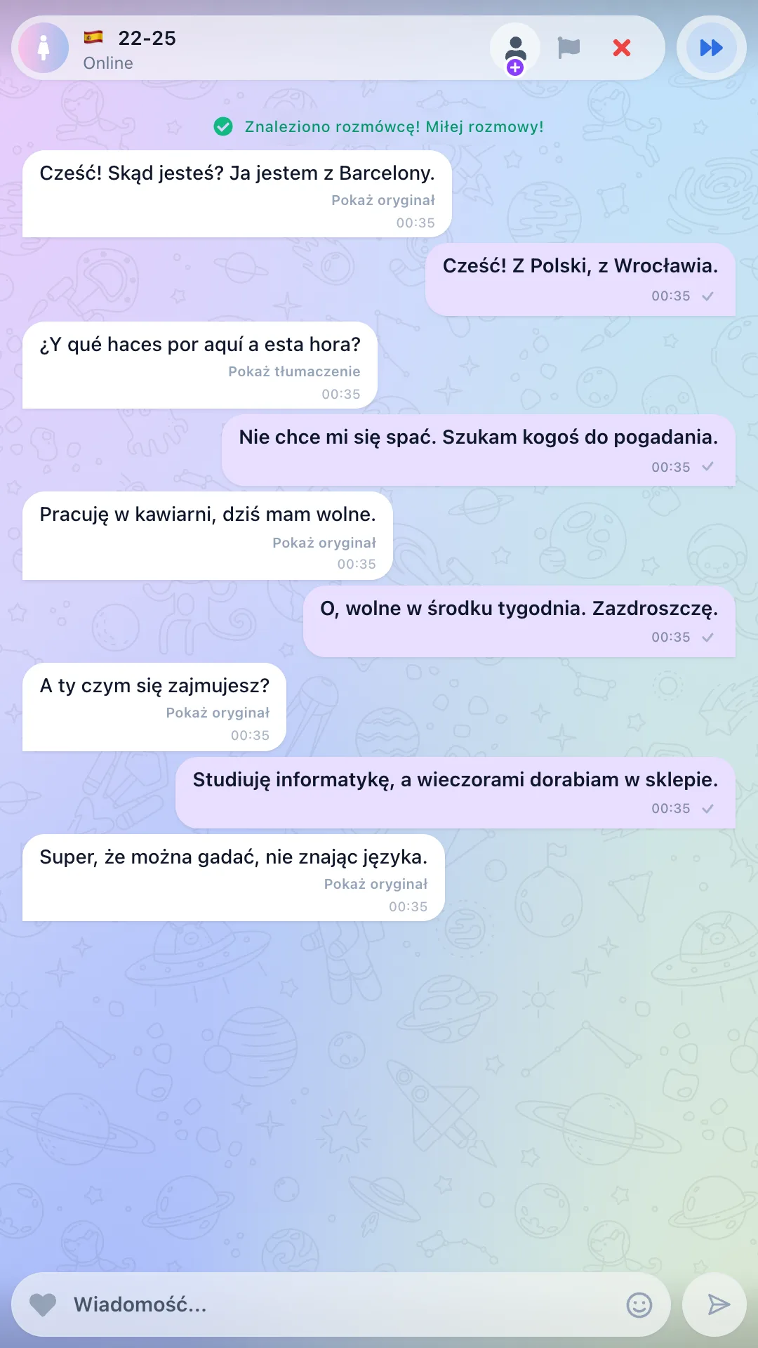 Czat tekstowy z tłumaczeniem