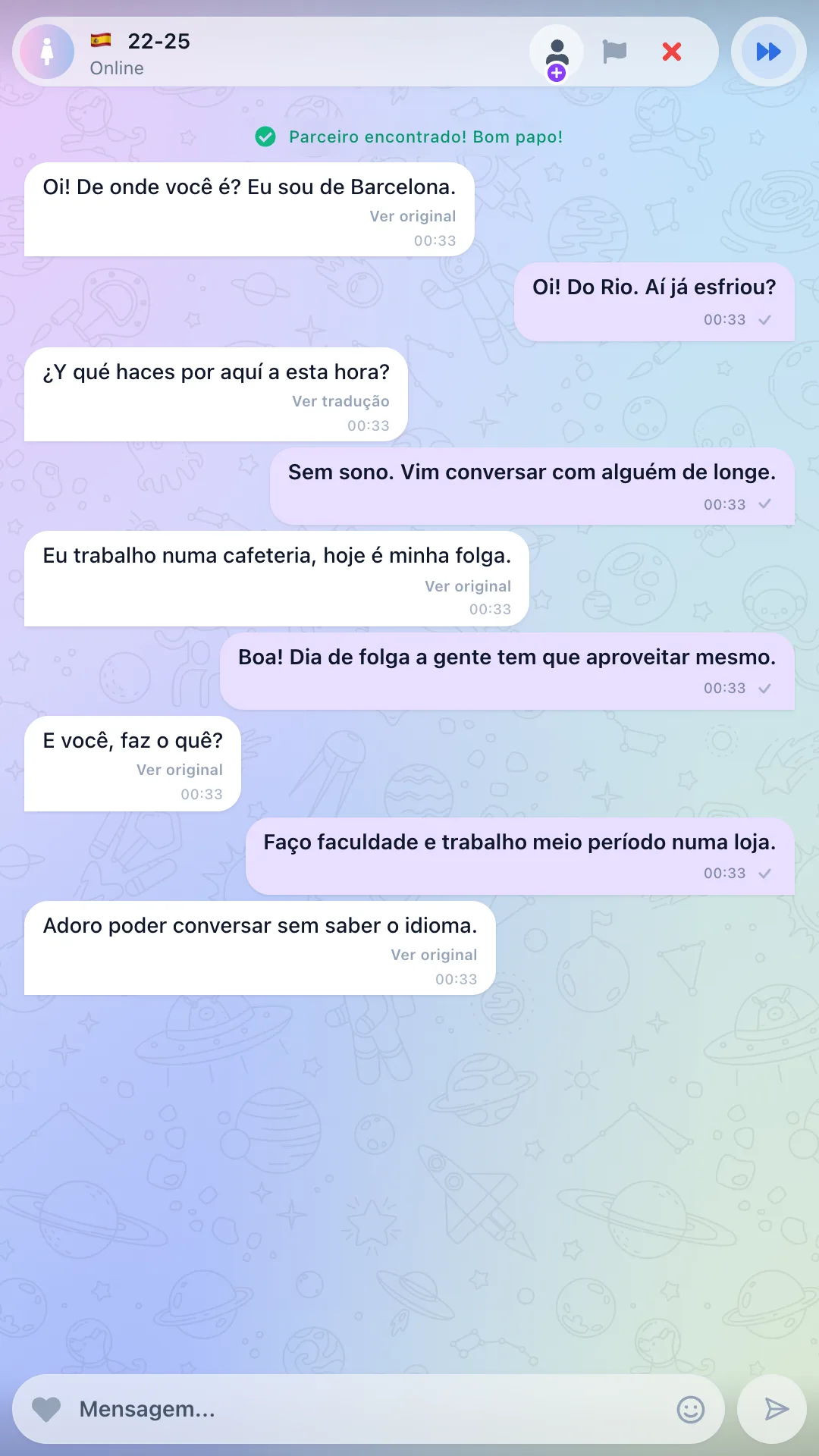 Chat de texto com tradução